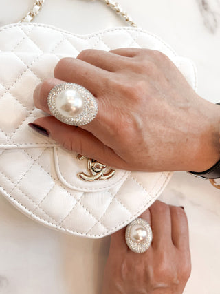 Naomi Pearl & Rhinestones Statement Adjustable Ring.