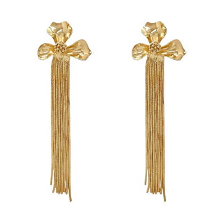 Alora Gold Flower With Fringe Chain Dangle Earrings 2.