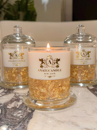 A trio of Majesté Dorée Gold Leaf Candles.