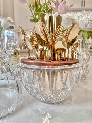 Luxurious Crystal Royal Style Cutlery/ Utensil Holder + Complimentary 24pc Stainless Cutlery Set