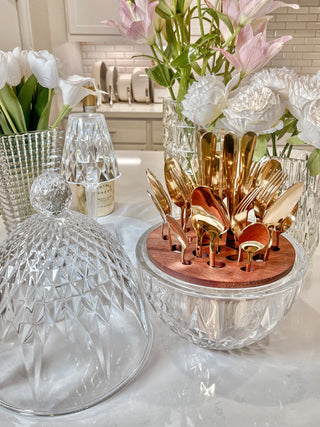 Luxurious Crystal Royal Style Cutlery/ Utensil Holder + Complimentary 24pc Stainless Cutlery Set