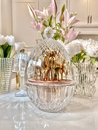 Luxurious Crystal Royal Style Cutlery/ Utensil Holder + Complimentary 24pc Stainless Cutlery Set