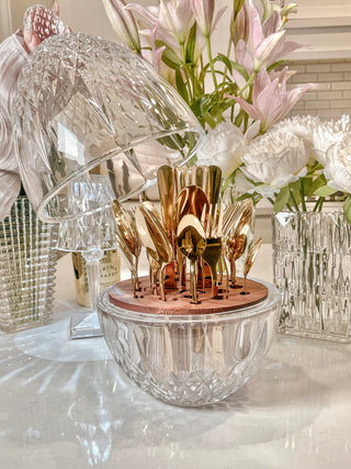 Luxurious Crystal Royal Style Cutlery/ Utensil Holder + Complimentary 24pc Stainless Cutlery Set