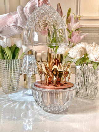 Luxurious Crystal Royal Style Cutlery/ Utensil Holder + Complimentary 24pc Stainless Cutlery Set