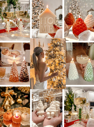 Photo collage of Anaïs Candle's Holiday glow candle collection.
