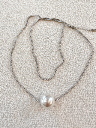 Inaya Pearl With Rhinestones Tennis Chain 2-Way Necklace
