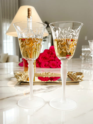 Embossed Floral Glass Cup Set of 2.