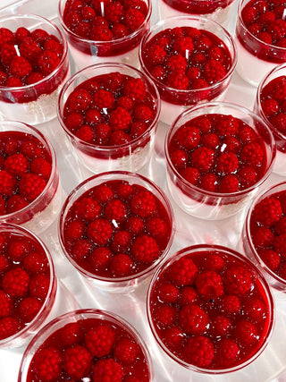 A newly handcrafted batch of the Raspberry Mousse Candle.