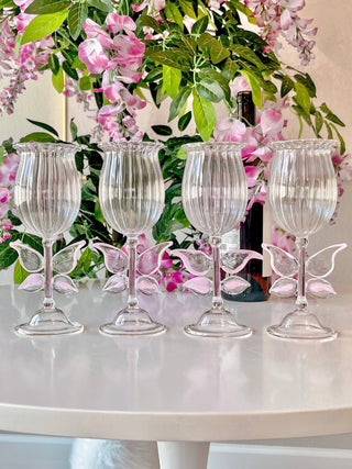 Dreamy Butterfly Champagne Flute Set of 2 at a beautiful wedding.