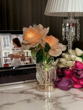 Romantic Roses with Glass Vase Table Lamp USB Charging