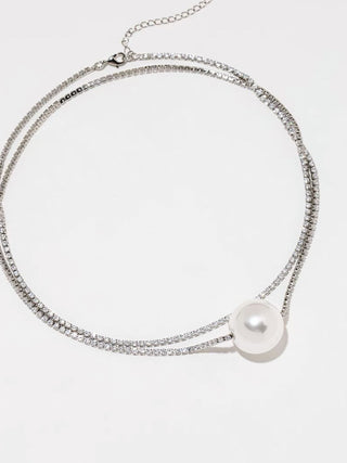 Inaya Pearl With Rhinestones Tennis Chain 2-Way Necklace