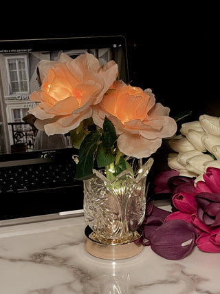 Romantic Roses with Glass Vase Table Lamp USB Charging