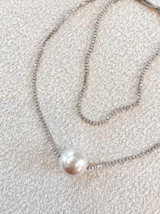 Inaya Pearl With Rhinestones Tennis Chain 2-Way Necklace