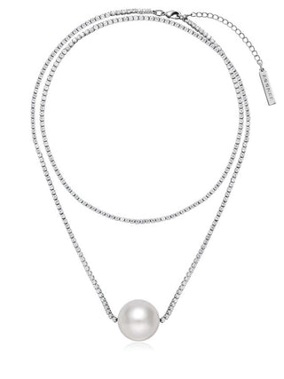 Inaya Pearl With Rhinestones Tennis Chain 2-Way Necklace