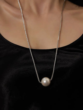 Inaya Pearl With Rhinestones Tennis Chain 2-Way Necklace