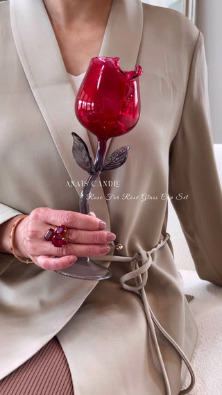 Rose For Rosé Glass Cup in Red - Handcrafted promotion video content with model wearing luxurious anais jewelry rings.