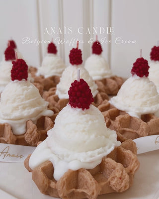 A tray of Belgian Waffles & Ice Cream Candle.