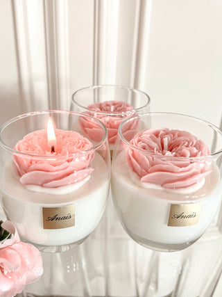 A trio of Austin Rose Candles.