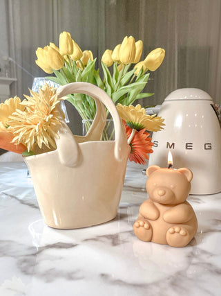 Bianca Ceramic Handbag Vase in Yellow - Handcrafted.