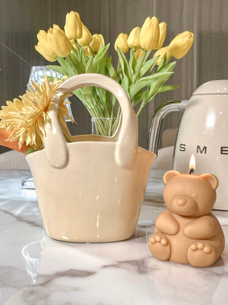 Bianca Ceramic Handbag Vase in Yellow - Handcrafted.