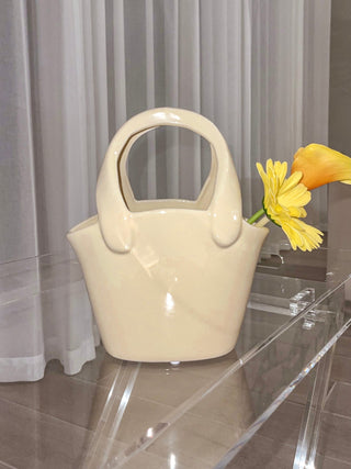Bianca Ceramic Handbag Vase in Yellow - Handcrafted.
