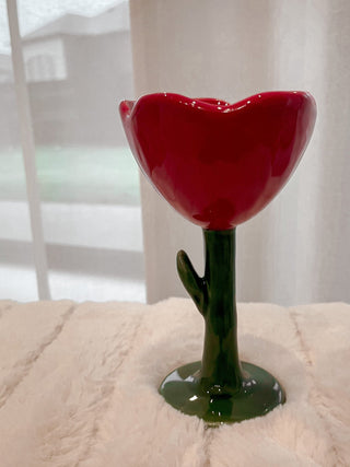 Ceramic Tulip Flower Cup in Red.