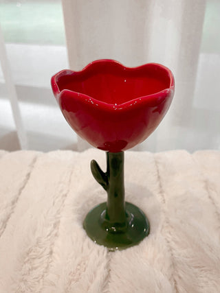 Ceramic Tulip Flower Cup in Red.