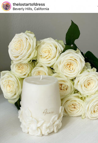 Embossed Floral Candle featured by a blogger on Instagram.
