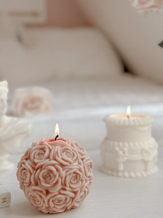 The Flower Romance in French Rose Pink, handcrafted with beeswax and soy wax.