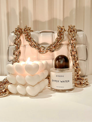 “I Heart You” Candle next to an Anais handbag vase.