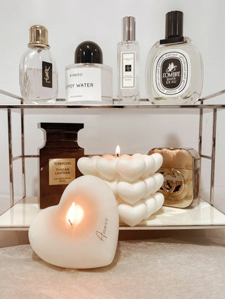 “I Heart You” Candle next to an 'I Love You' Candle.