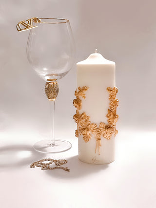 “Promise of Life” -Golden Wheat Pillar Candle in a multi million dollar home.