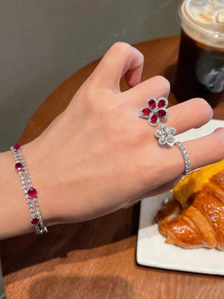Rosie Double Flower Adjustable Ring.