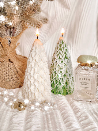 Snowy Pine Tree Candle Set.