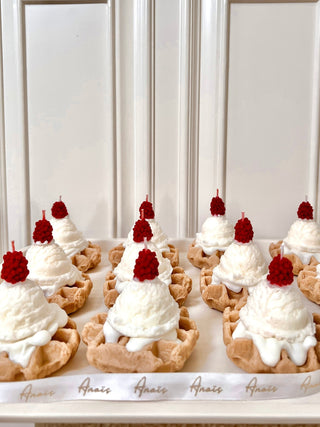 A newly handcrafted batch of Belgian Waffles & Ice Cream candles.