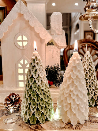 Snowy Pine Tree Candle Set.