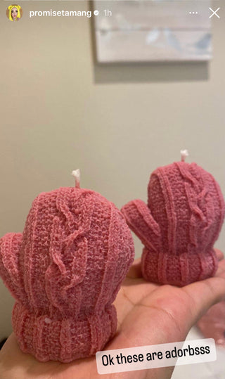Knitted Mitten Candle Set featured in an Instagram's influencer's posts.