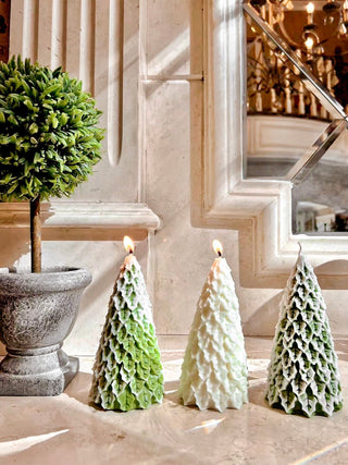 Snowy Pine Tree Candle Set.