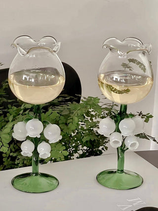 ‘Lily of the Valley’ Sculpted Wine Glass Set Of 2 - Handmade.
