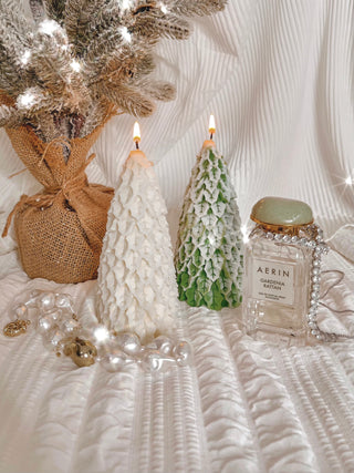Snowy Pine Tree Candle Set.