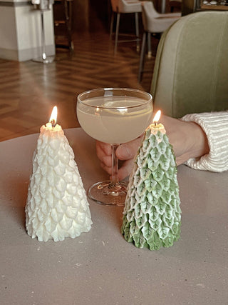 Snowy Pine Tree Candle Set.