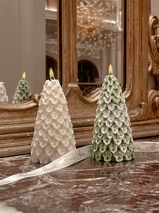 Snowy Pine Tree Candle Set.