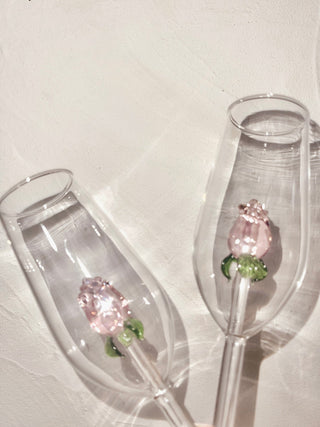 La Vie En Rose Champagne Glass Set of 2 - Handcrafted.