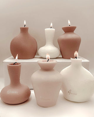 Organic Modern Ceramic Vase Shape Candle Set in Neutral Palette.