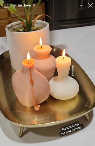 Organic Modern Ceramic Vase Shape Candle Set in Neutral Palette.