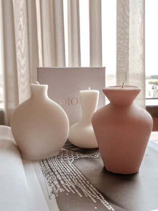 Organic Modern Ceramic Vase Shape Candle Set in Neutral Palette.