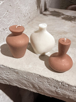 Organic Modern Ceramic Vase Shape Candle Set in Neutral Palette.