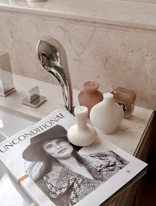 Organic Modern Ceramic Vase Shape Candle Set in Neutral Palette.