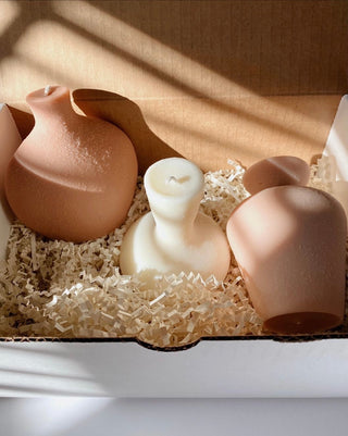 Organic Modern Ceramic Vase Shape Candle Set in Neutral Palette.