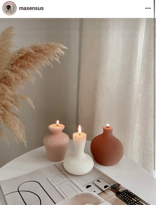 Organic Modern Ceramic Vase Shape Candle Set in Neutral Palette.